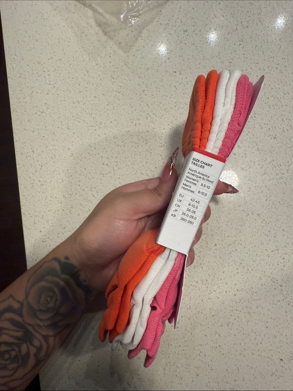 Lululemon Power Stride Tab Socks
3 Pack Size Large Orange/ White/Racer Pink